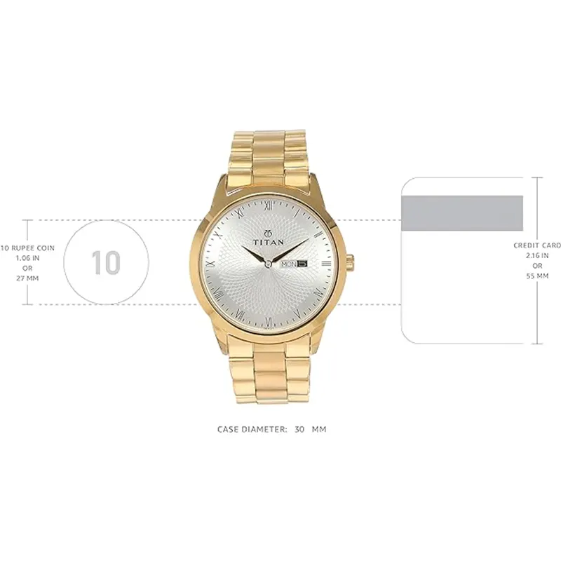 Titan Workwear Silver Dial Gold Men's Watch- 1584YM02